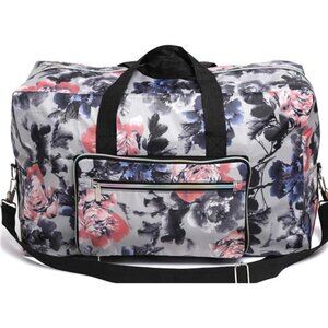 Gray Floral Print Large Duffel Bag Overnight Weekender Bag Carry On‎ Crossbody